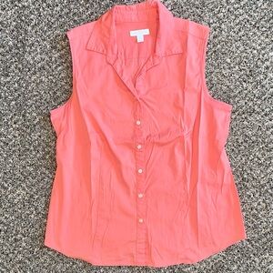 Charter Club Sleeveless Coral Button-Down Shirt Size Womens 12P